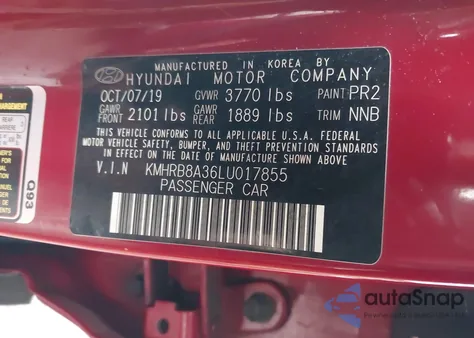 2020 Hyundai Venue Se from USA, damaged, VIN KMHRB8A36LU017855